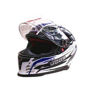 Мотошолом інтеграл Beon B-503 SINGLE VISOR ANGLE TEAR SHINY WHITE/BLUE (глянець білий/синій), розмір L 298711 фото