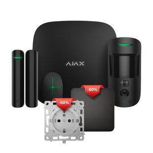 Комплект бездротової сигналізації Ajax StarterKit Cam (8EU) UA black Вимикач Ajax LightSwitch 1-gang Black одноклавішний + Реле Ajax OutletCore 1706305 фото