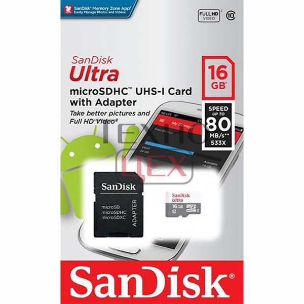 Карта пам'яті з адаптеором SanDisk MICRO SDHC 16GB UHS-I SDSQUNS-016G-GN3MA 115696 фото