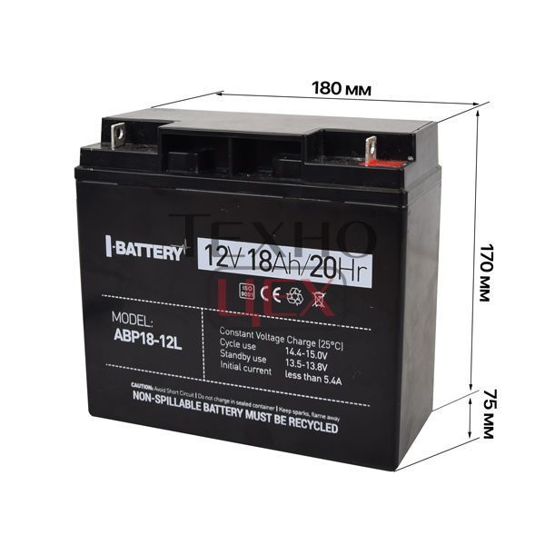 Акумулятор для генератора, ДБЖ 12В 18 А/г I-Battery ABP18-12L 111165 фото